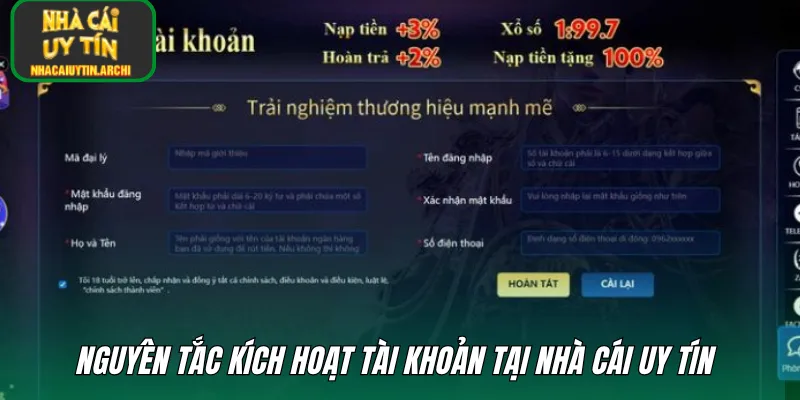 Nguyên tắc kích hoạt tài khoản tại nhà cái uy tín 