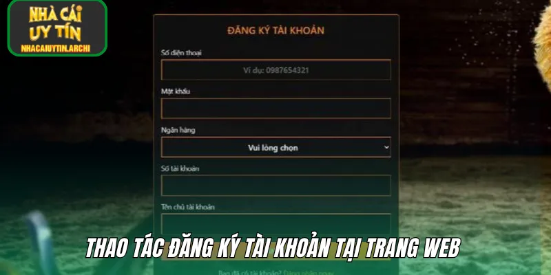 Thao tác đăng ký tài khoản tại trang web 